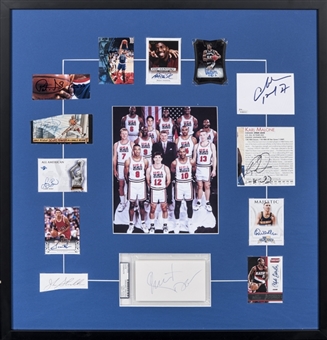 1992 Dream Team Single Signed Cuts & Cards With Team Photo In 24x26 Framed Display (PSA/DNA & JSA) 